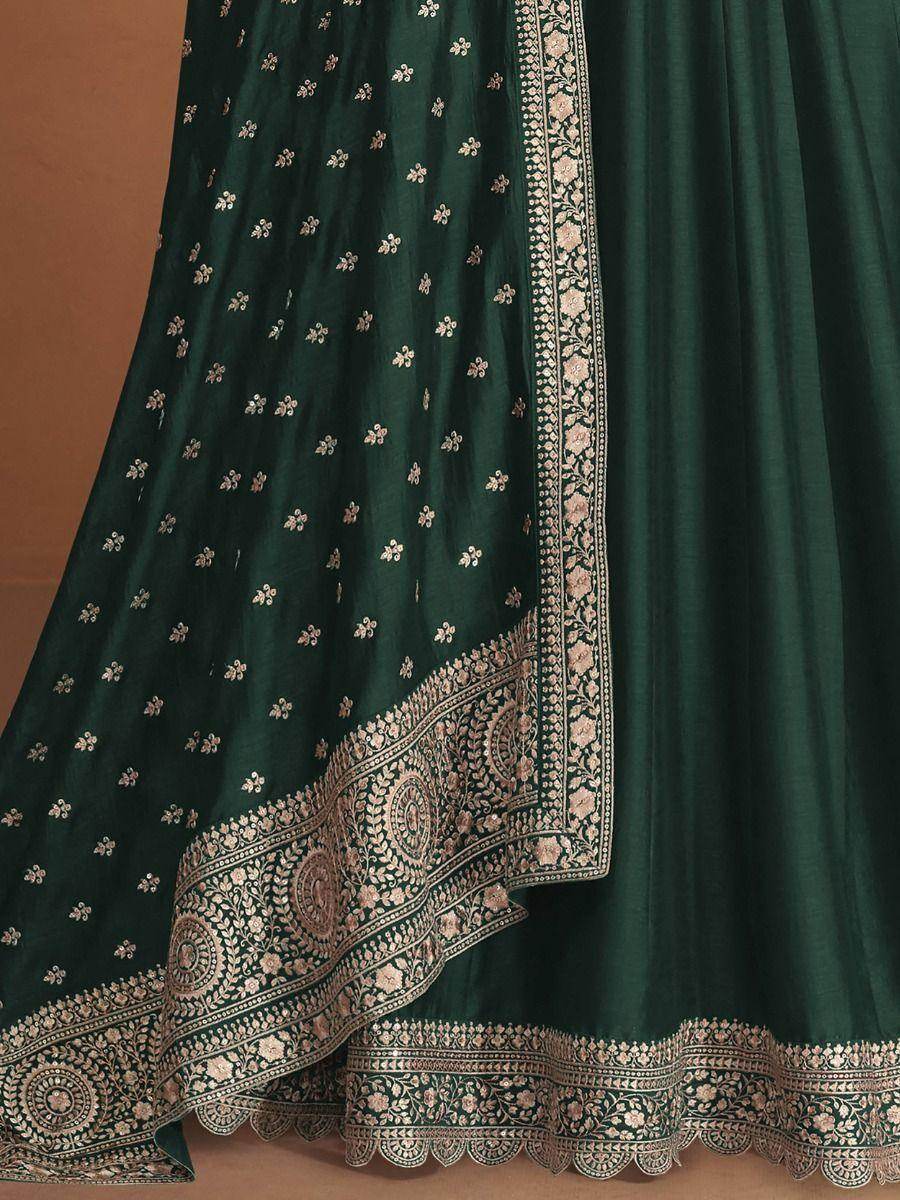 Charismatic Green Embroidered Silk Party Wear Gown - Zeel Clothing