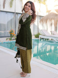 Charismatic Green Zari Embroidered Velvet Palazzo suit With Batwa