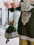 Charismatic Green Zari Embroidered Velvet Palazzo suit With Batwa