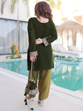 Charismatic Green Zari Embroidered Velvet Palazzo suit With Batwa