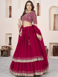 Charismatic Pink Sequins Georgette Wedding Wear Lehenga With Dupatta