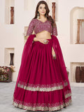 Charismatic Pink Sequins Georgette Wedding Wear Lehenga With Dupatta