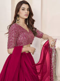 Charismatic Pink Sequins Georgette Wedding Wear Lehenga With Dupatta