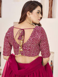 Charismatic Pink Sequins Georgette Wedding Wear Lehenga With Dupatta