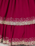 Charismatic Pink Sequins Georgette Wedding Wear Lehenga With Dupatta