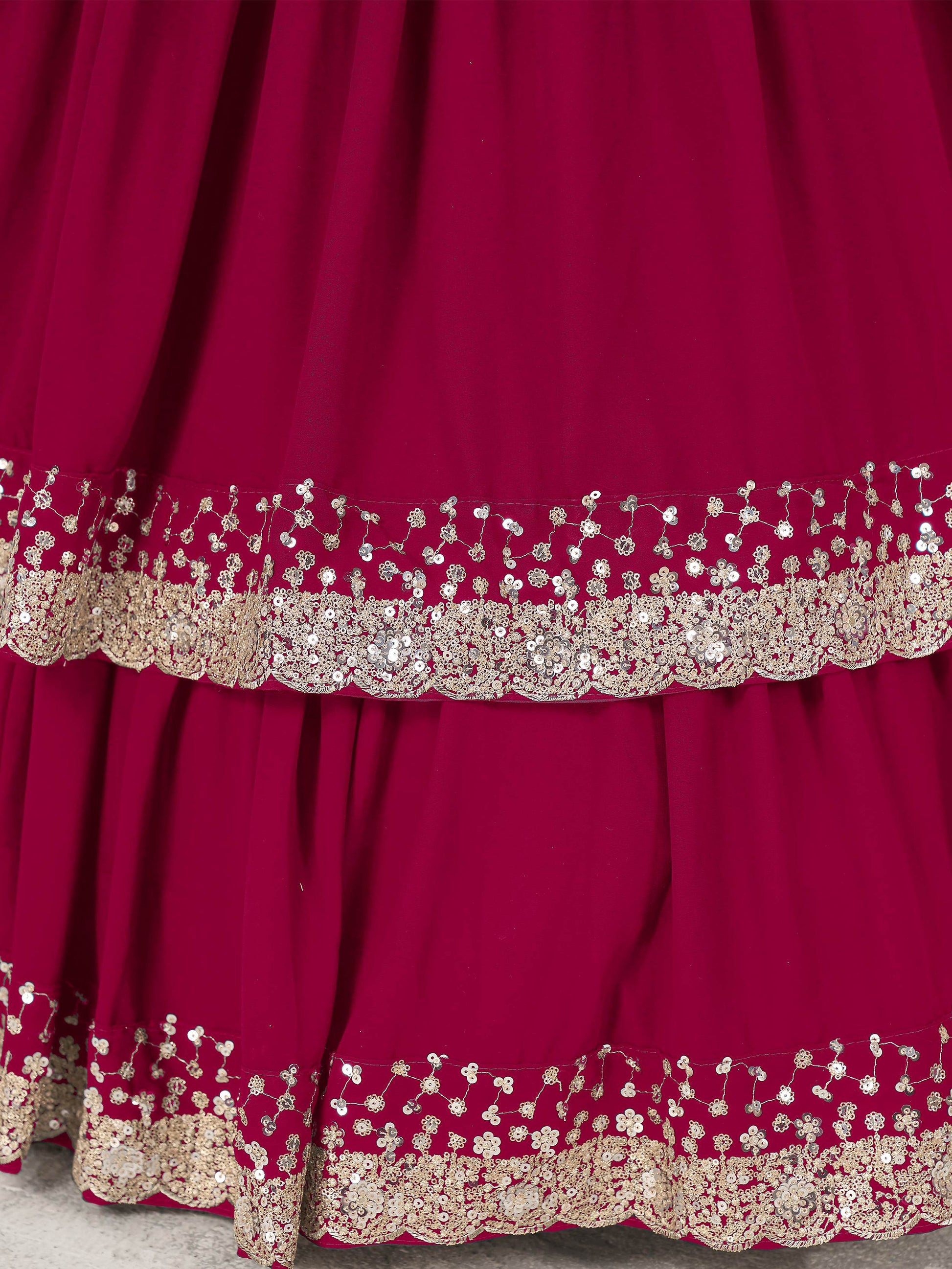 Charismatic Pink Sequins Georgette Wedding Wear Lehenga With Dupatta