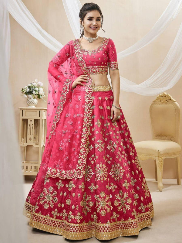 Charismatic Pink Zari Work Art Silk Engagement Wear Lehenga Choli
