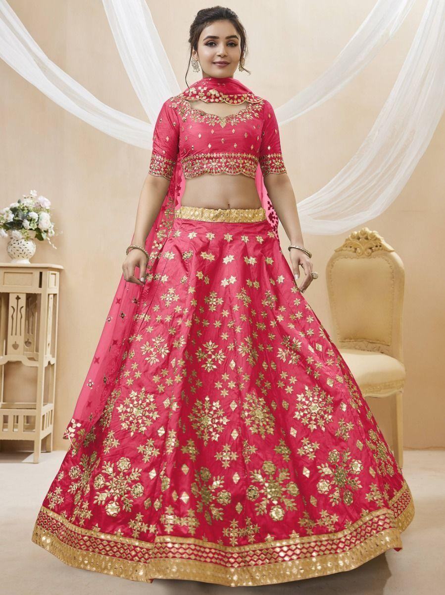 Charismatic Pink Zari Work Art Silk Engagement Wear Lehenga Choli