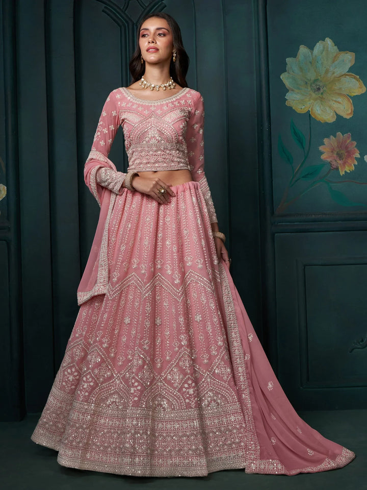 Charming Baby Pink Sequins Georgette Engagement Wear Lehenga Choli - Zeel Clothing