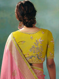 Charming Baby Pink Thread Work Tissue Reception Wear Saree With Blouse