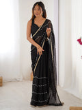 Charming Black Beads Work Chiffon Party Wear Saree With Blouse - Zeel Clothing