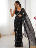 Charming Black Beads Work Chiffon Party Wear Saree With Blouse - Zeel Clothing