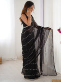 Charming Black Beads Work Chiffon Party Wear Saree With Blouse - Zeel Clothing