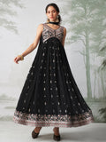 Charming Black Embroidered Organza Reception Wear Gown - Zeel Clothing