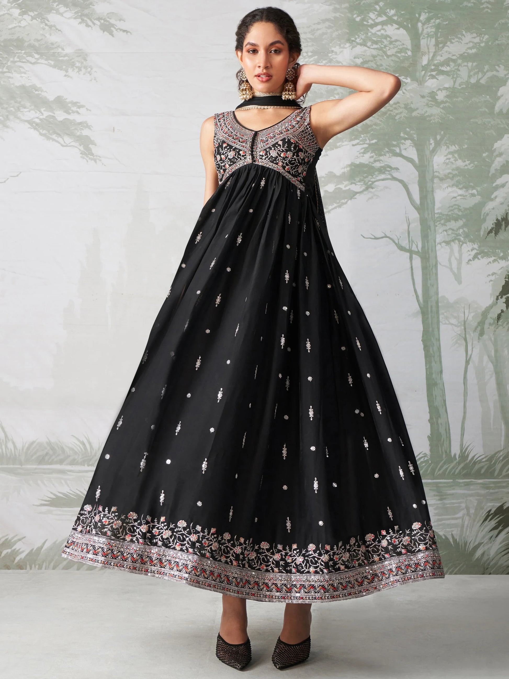 Charming Black Embroidered Organza Reception Wear Gown - Zeel Clothing