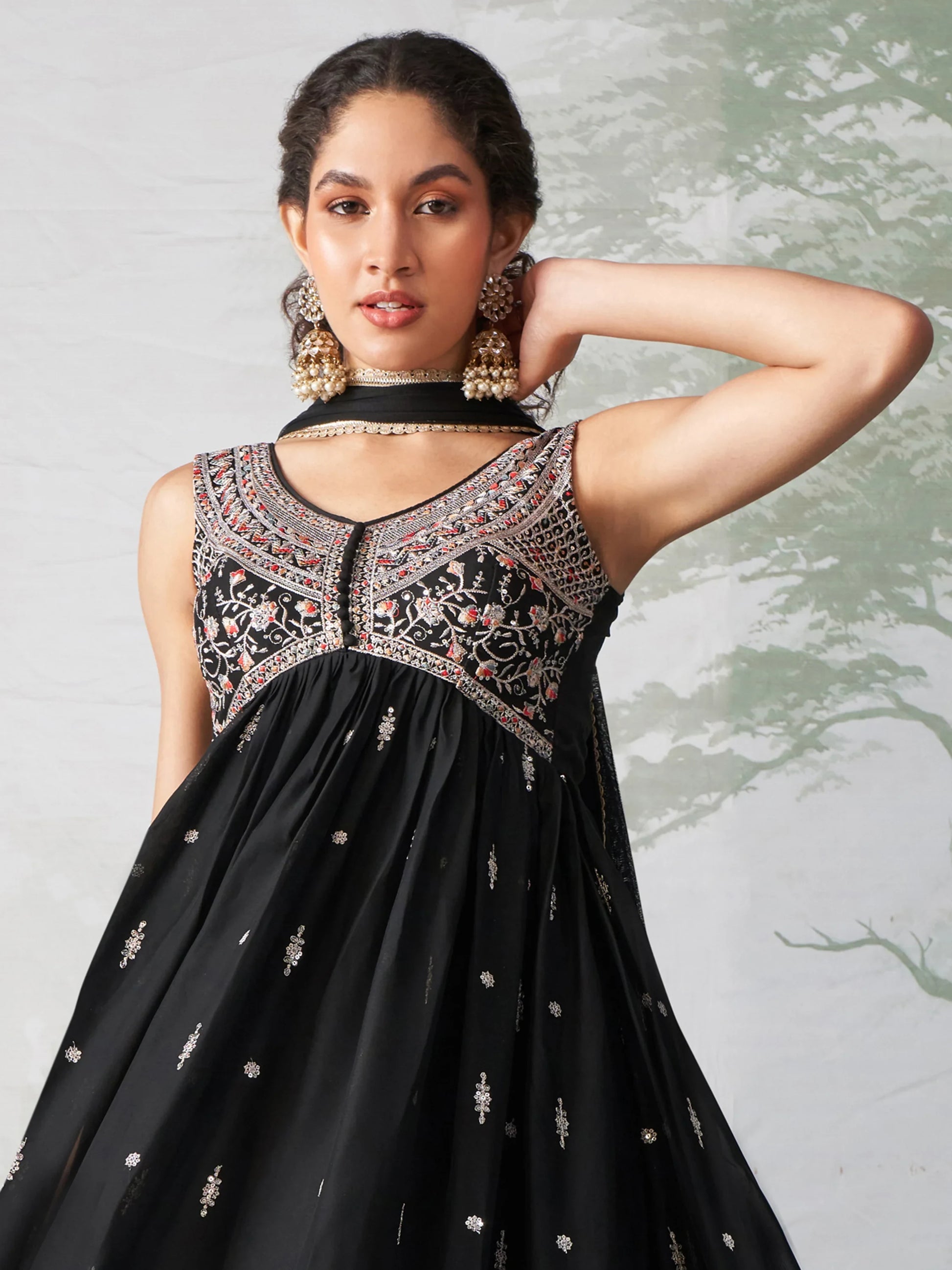 Charming Black Embroidered Organza Reception Wear Gown - Zeel Clothing