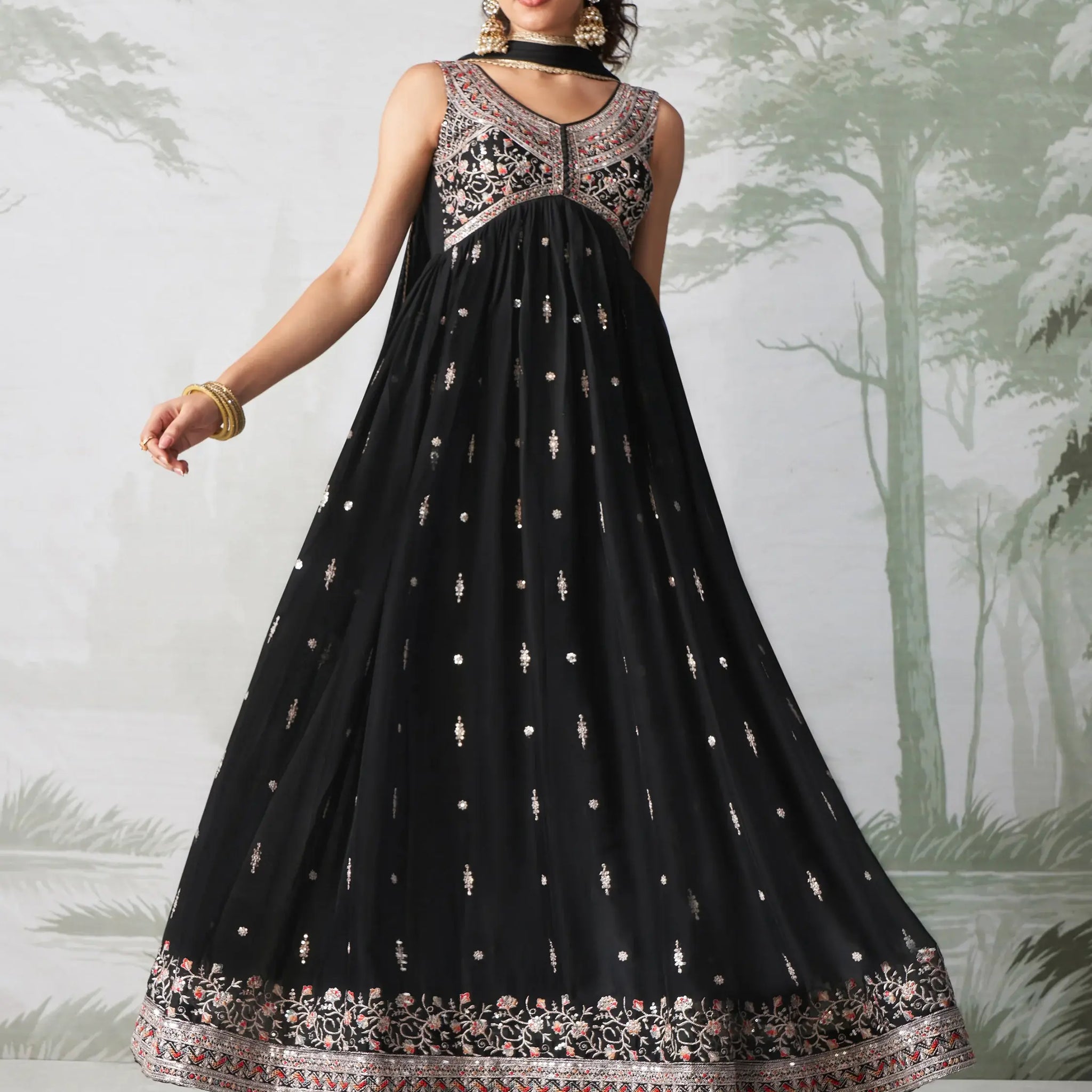 Charming Black Embroidered Organza Reception Wear Gown - Zeel Clothing