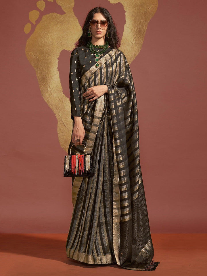 Charming Black Handloom Weaving Viscose Saree With Blouse