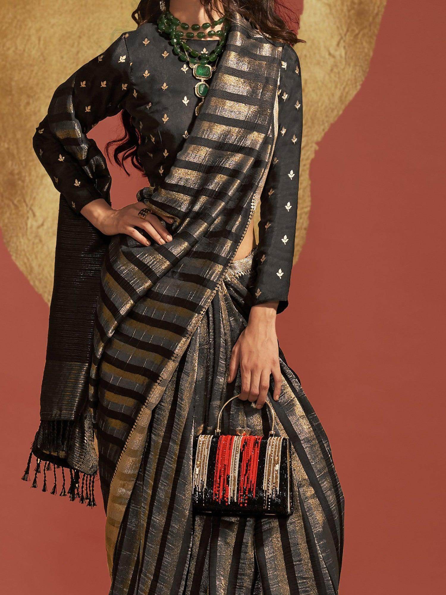 Charming Black Handloom Weaving Viscose Saree With Blouse - Zeel Clothing