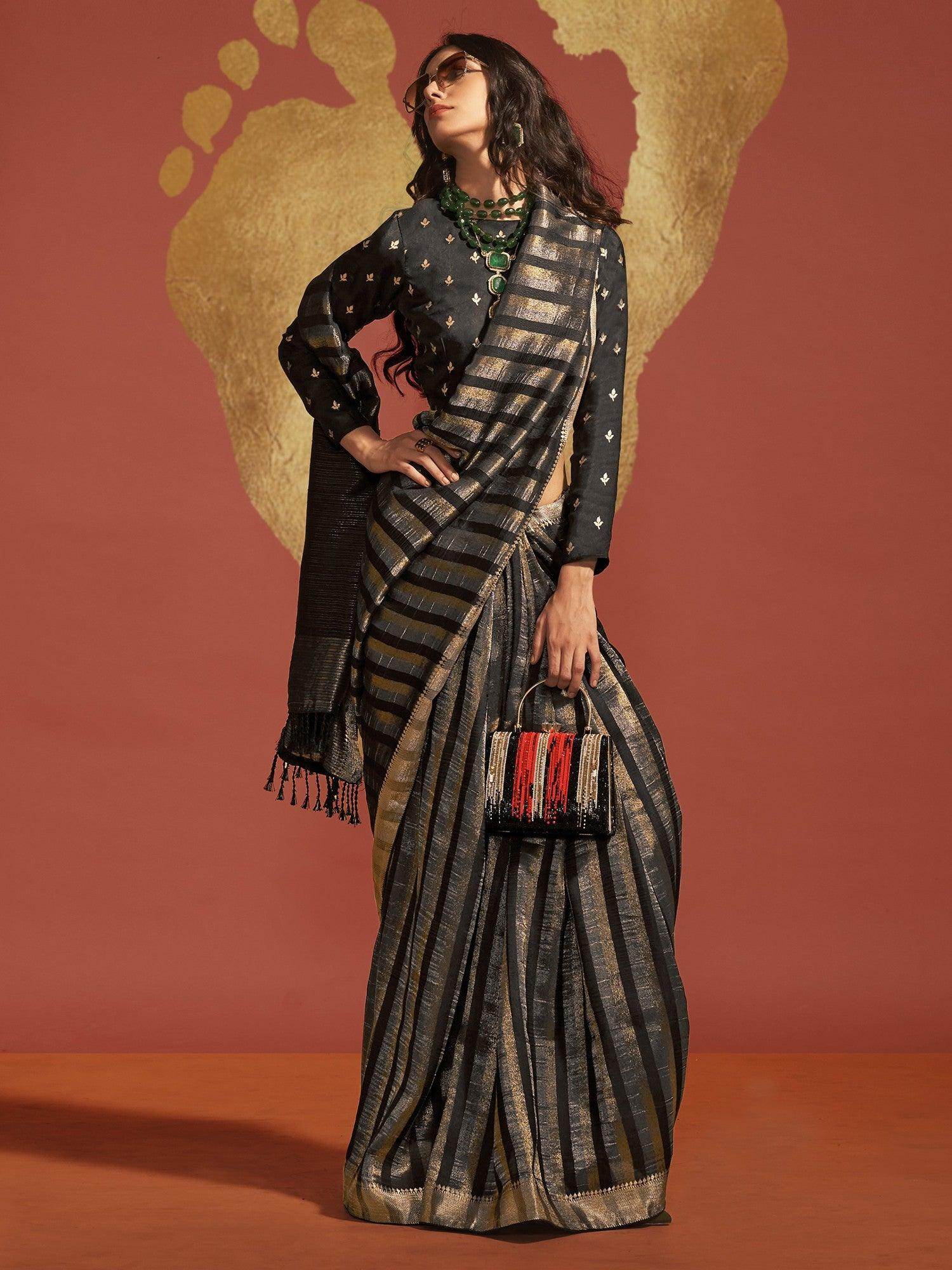 Charming Black Handloom Weaving Viscose Saree With Blouse - Zeel Clothing