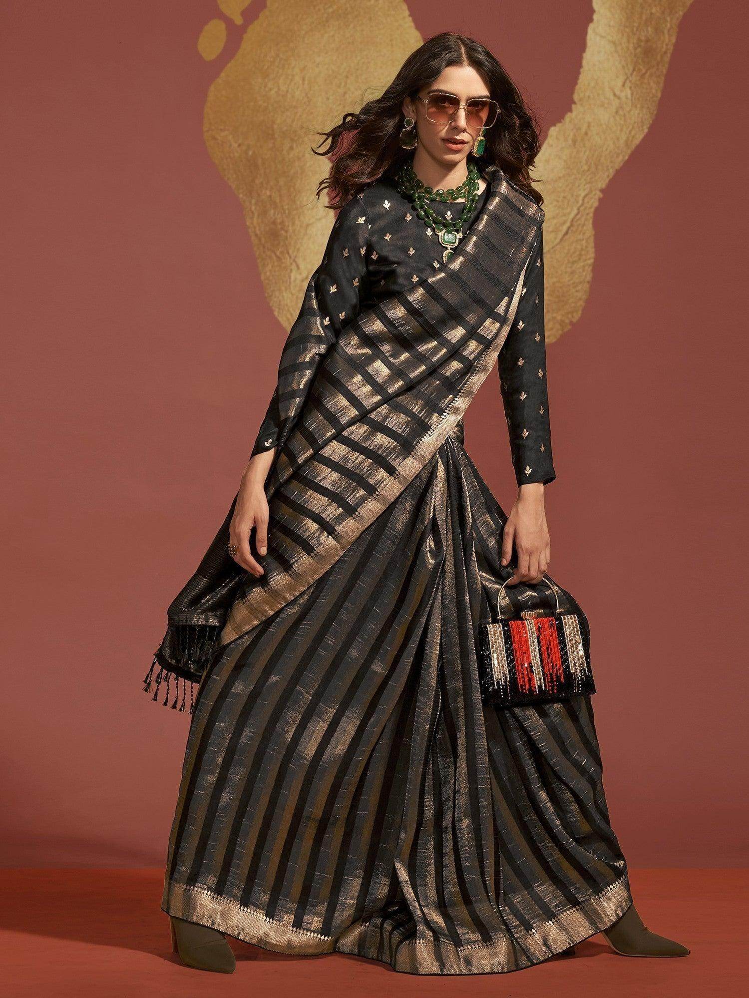 Charming Black Handloom Weaving Viscose Saree With Blouse - Zeel Clothing