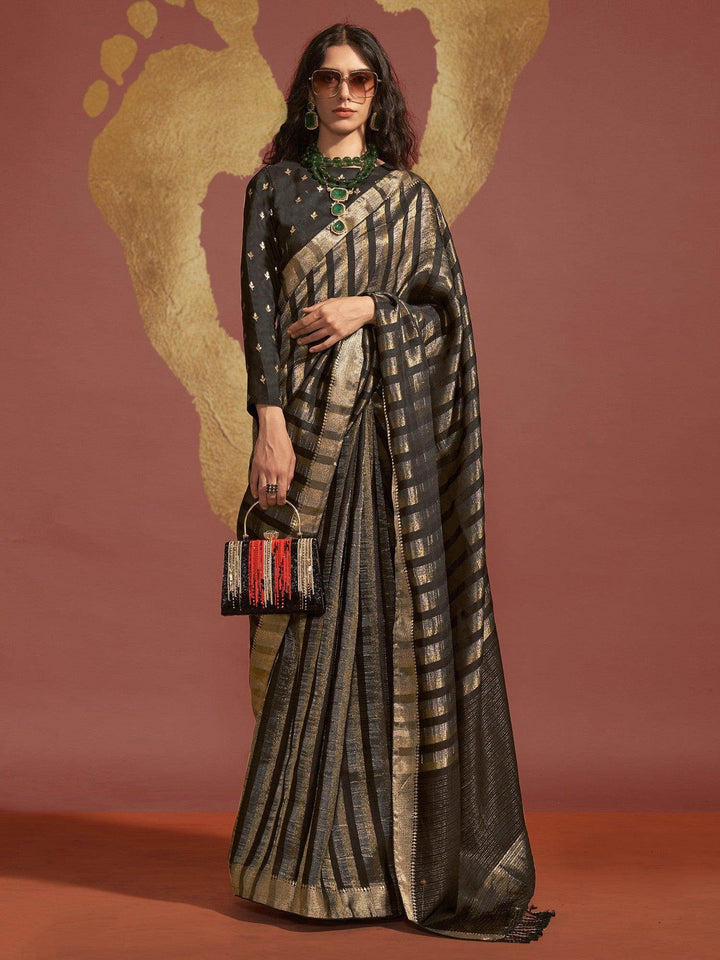 Charming Black Handloom Weaving Viscose Saree With Blouse - Zeel Clothing