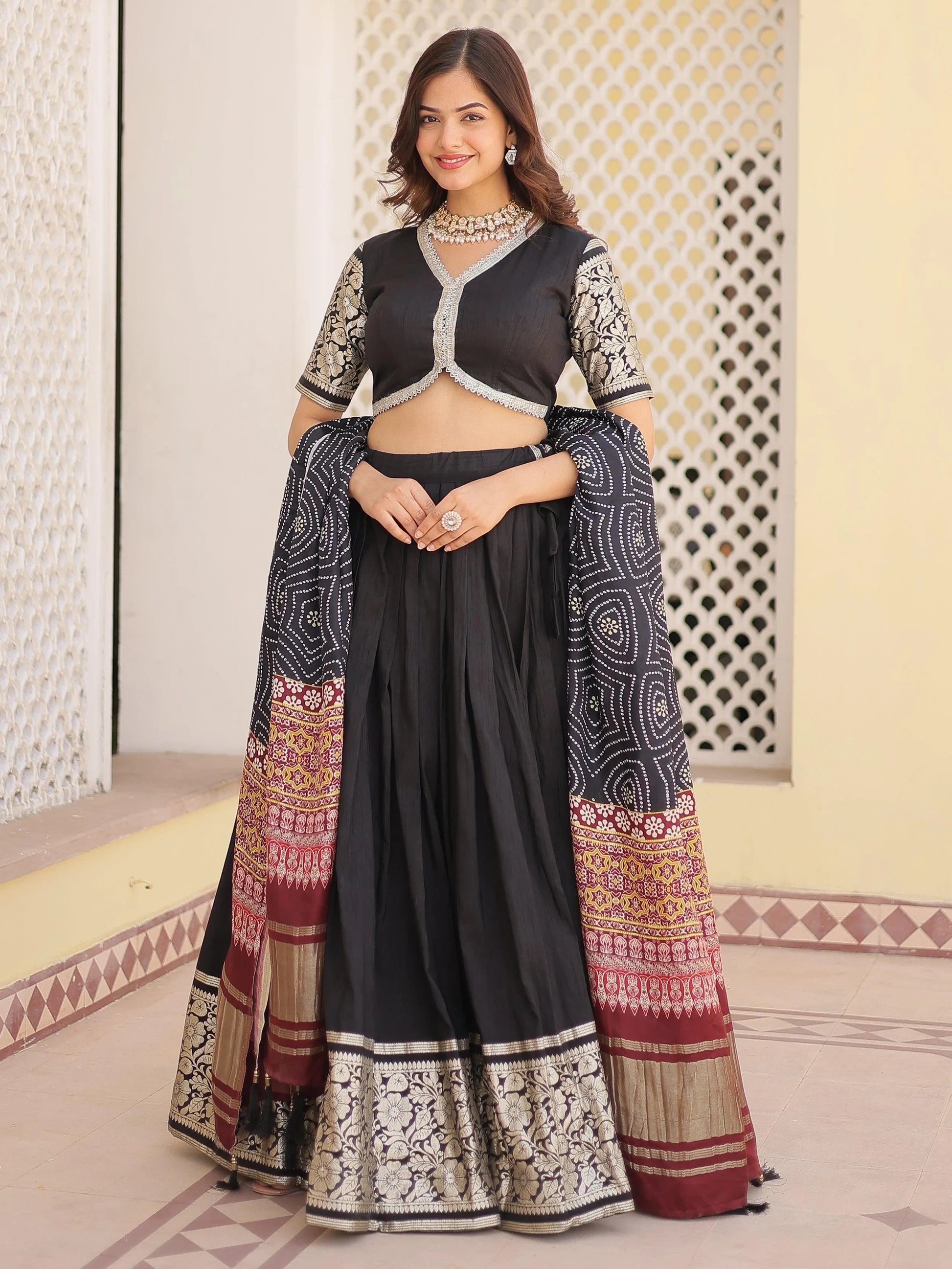 Charming Black Jacquard Traditional Lehenga Choli With Gaji Silk Dupatta