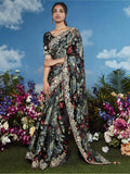 Charming Black Lace Work Brasso Event Wear Saree With Blouse - Zeel Clothing