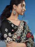 Charming Black Lace Work Brasso Event Wear Saree With Blouse - Zeel Clothing