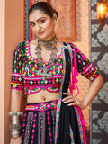Charming Black Rayon Mirror Work Navratri Lehenga Choli With Dupatta - Zeel Clothing