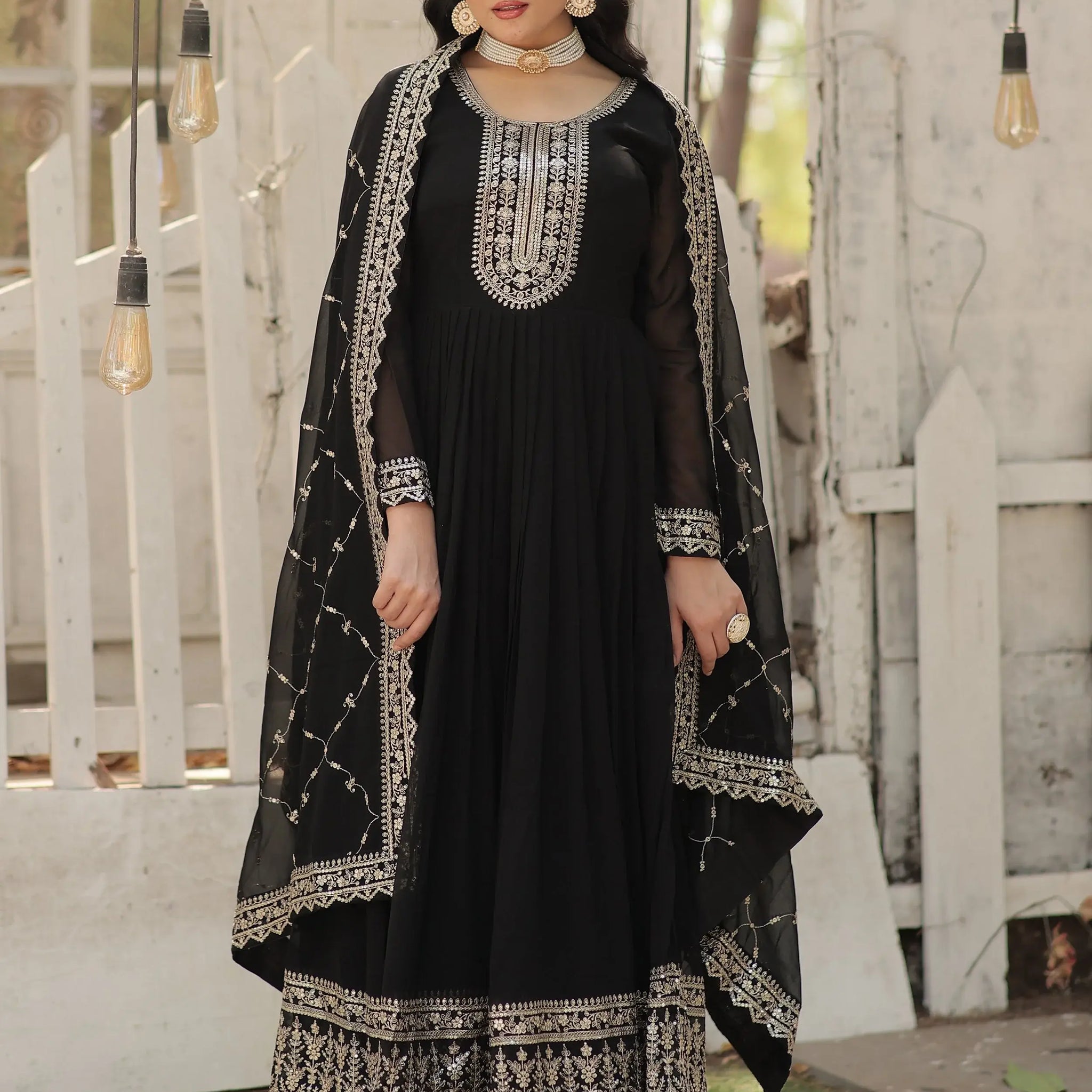 Charming Black Sequins Georgette Event Wear Gown With Dupatta - Zeel Clothing