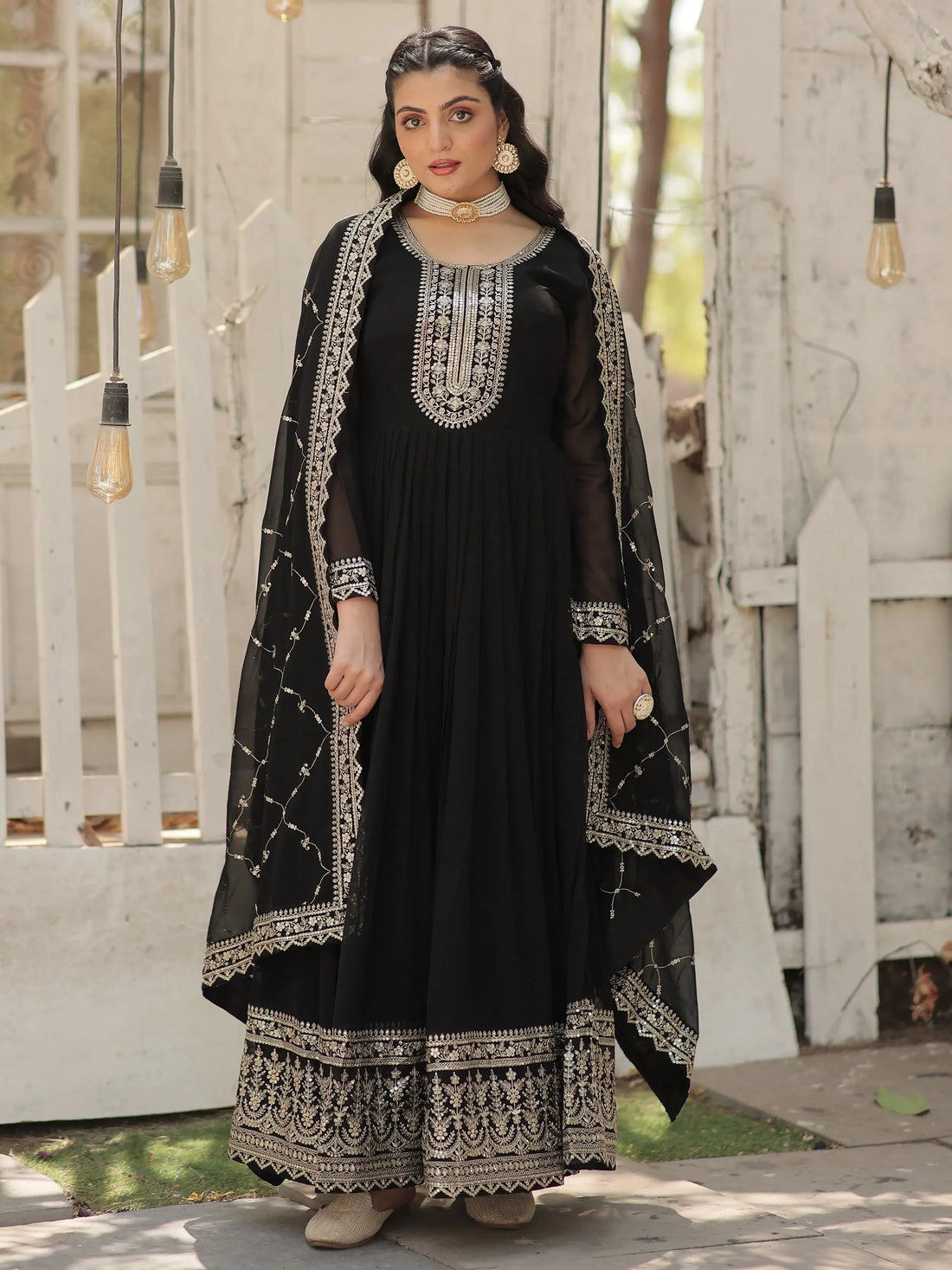 Charming Black Sequins Georgette Event Wear Gown With Dupatta - Zeel Clothing