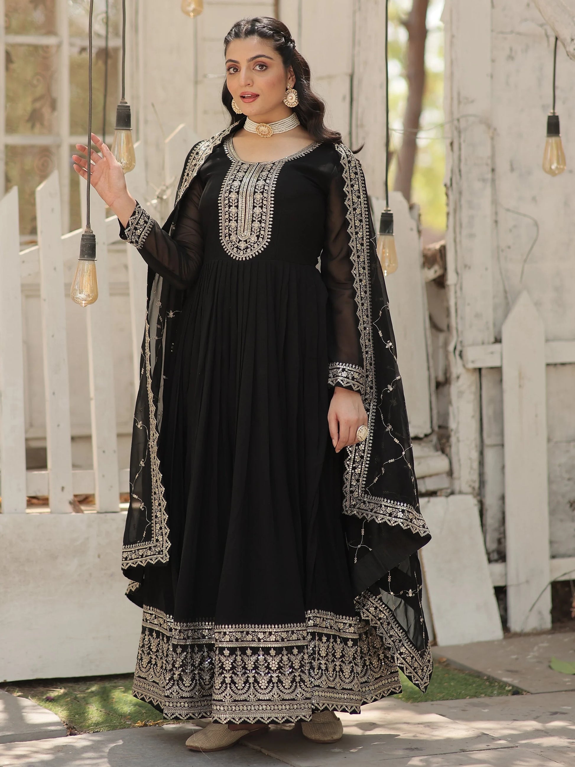 Charming Black Sequins Georgette Event Wear Gown With Dupatta - Zeel Clothing