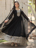 Charming Black Sequins Georgette Event Wear Gown With Dupatta - Zeel Clothing