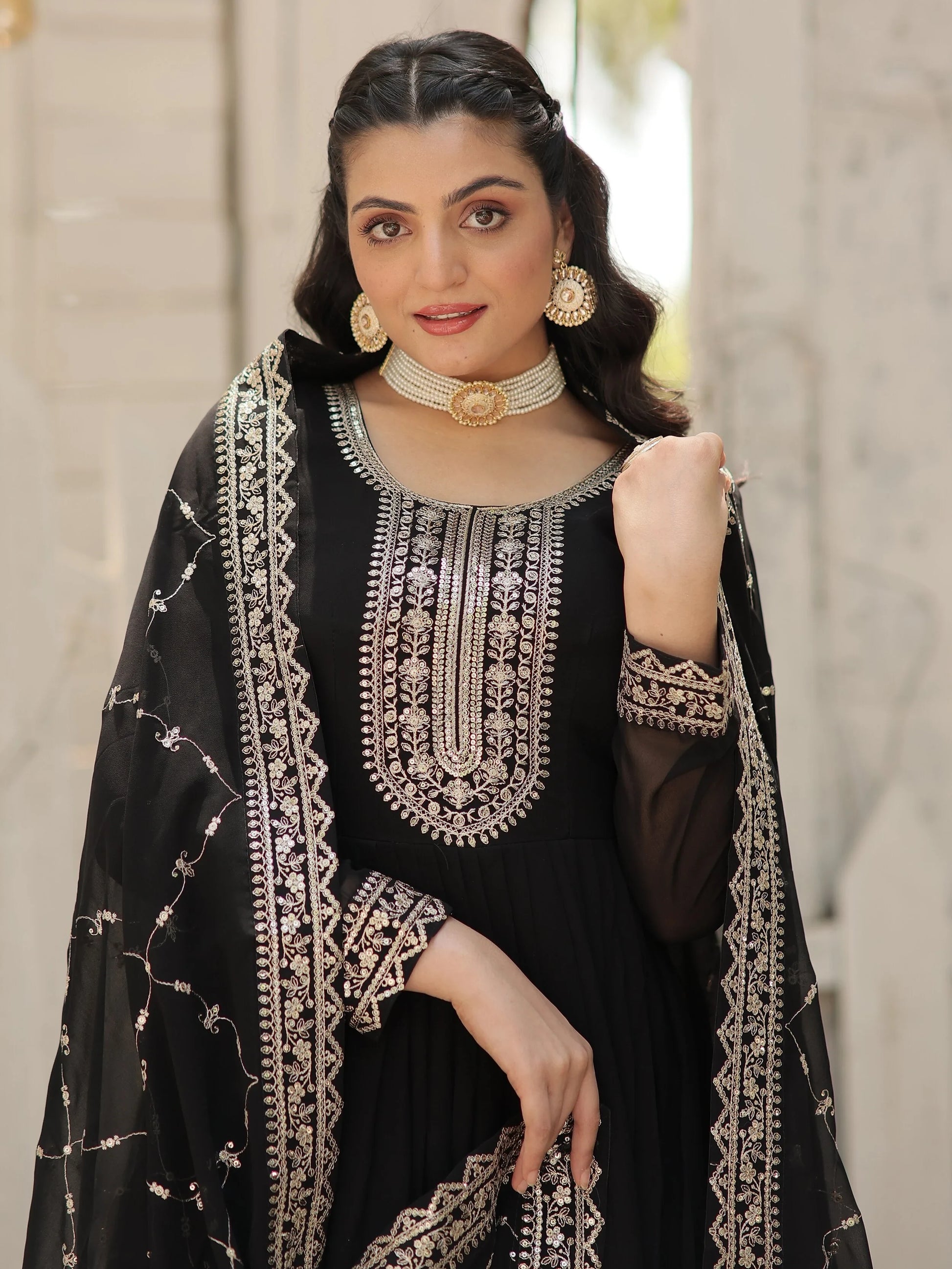 Charming Black Sequins Georgette Event Wear Gown With Dupatta - Zeel Clothing