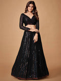 Charming Black Sequins Georgette Party Wear Lehenga Choli With Dupatta - Zeel Clothing