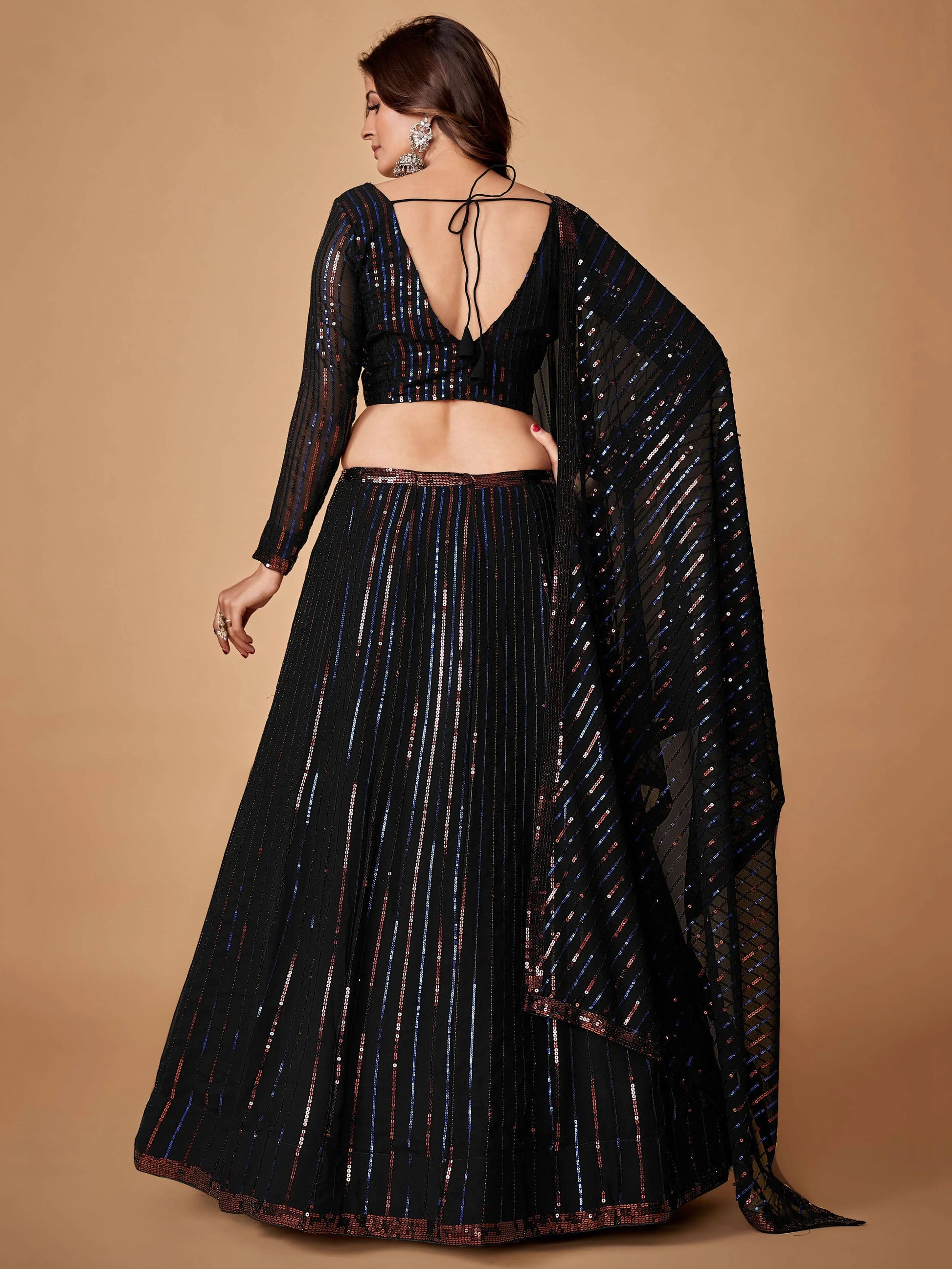Charming Black Sequins Georgette Party Wear Lehenga Choli With Dupatta - Zeel Clothing