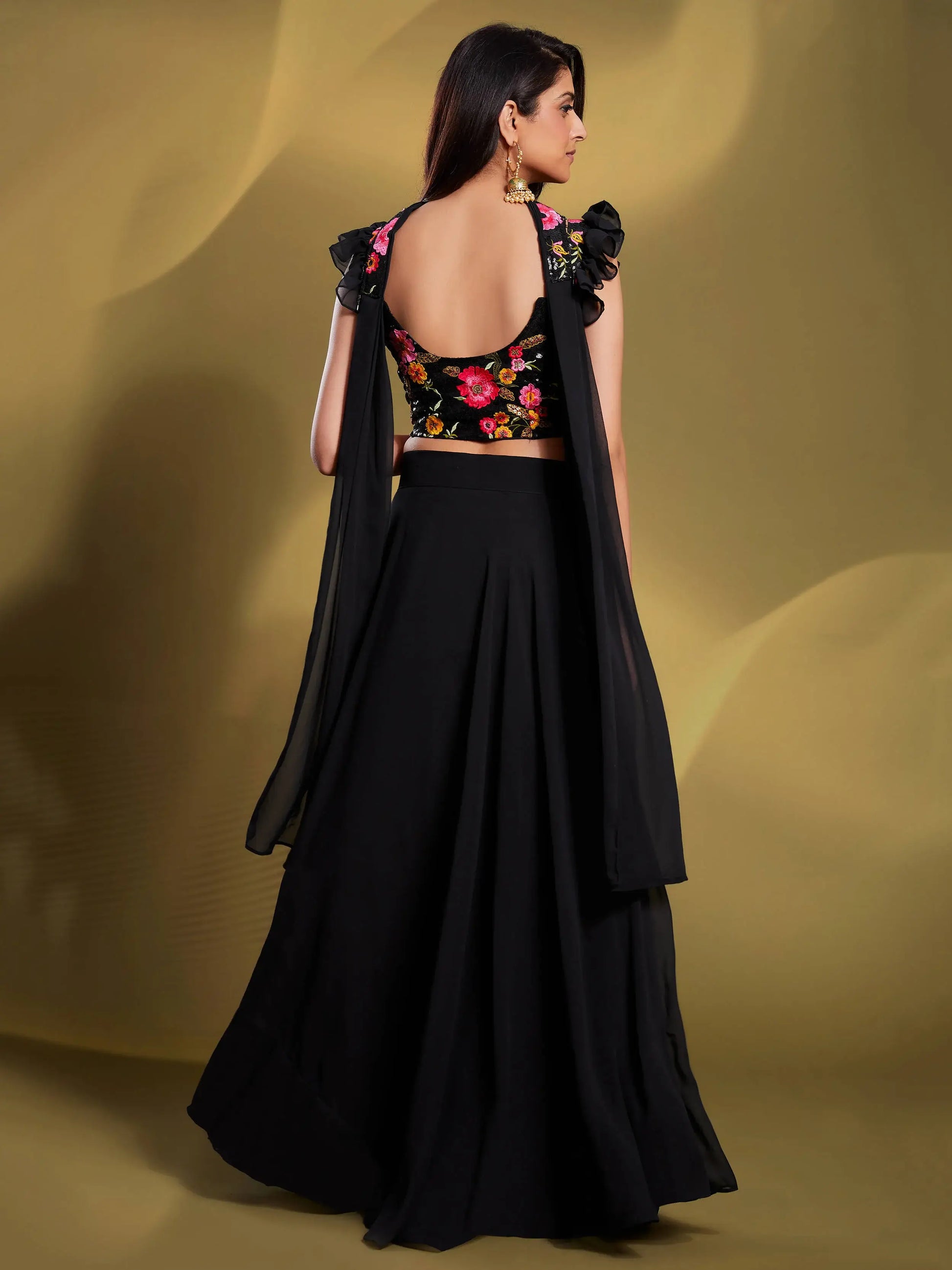 Charming Black Sequins Georgette Reception Wear Lehenga Choli - Zeel Clothing