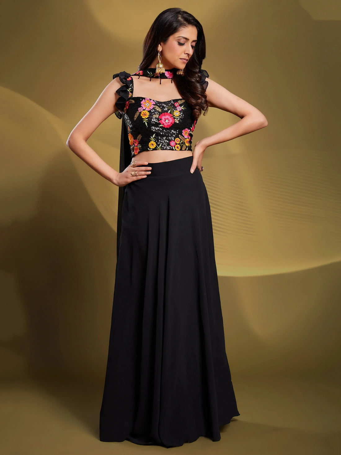 Charming Black Sequins Georgette Reception Wear Lehenga Choli - Zeel Clothing
