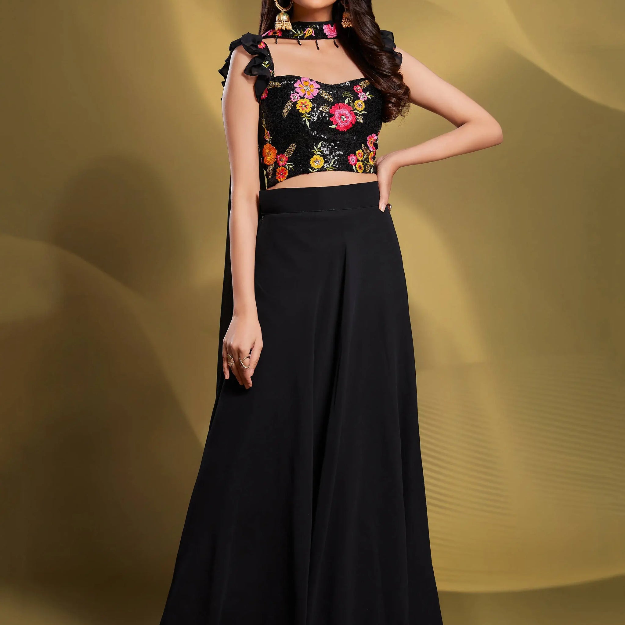 Charming Black Sequins Georgette Reception Wear Lehenga Choli - Zeel Clothing