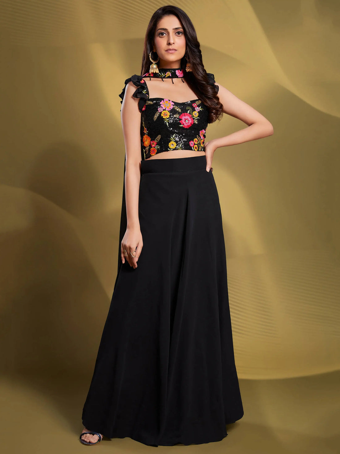 Charming Black Sequins Georgette Reception Wear Lehenga Choli - Zeel Clothing