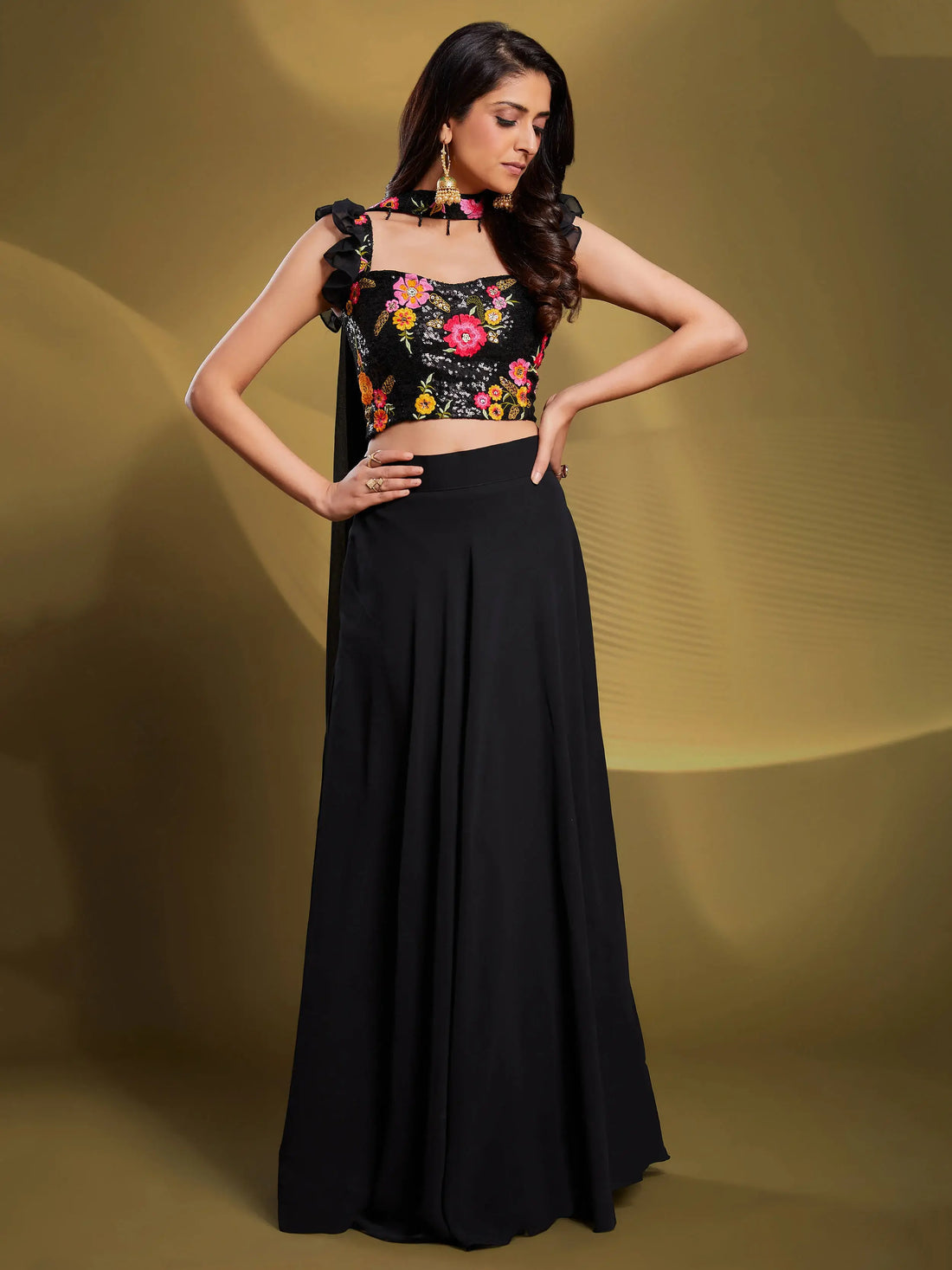 Charming Black Sequins Georgette Reception Wear Lehenga Choli - Zeel Clothing
