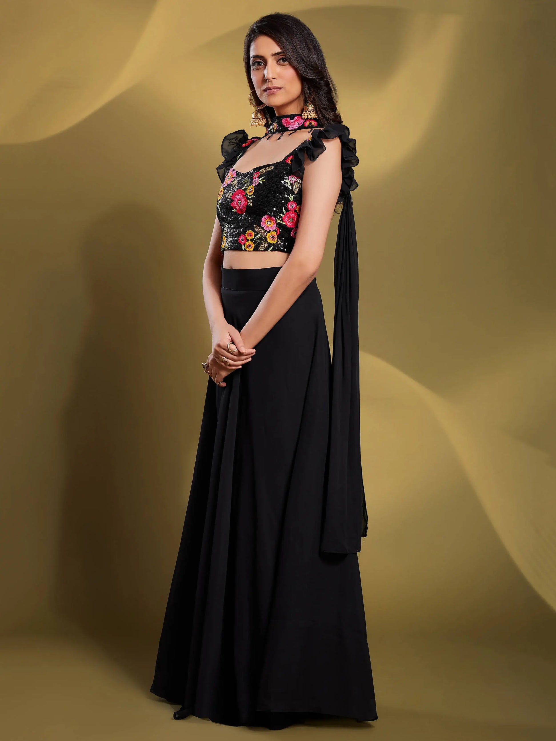 Charming Black Sequins Georgette Reception Wear Lehenga Choli - Zeel Clothing