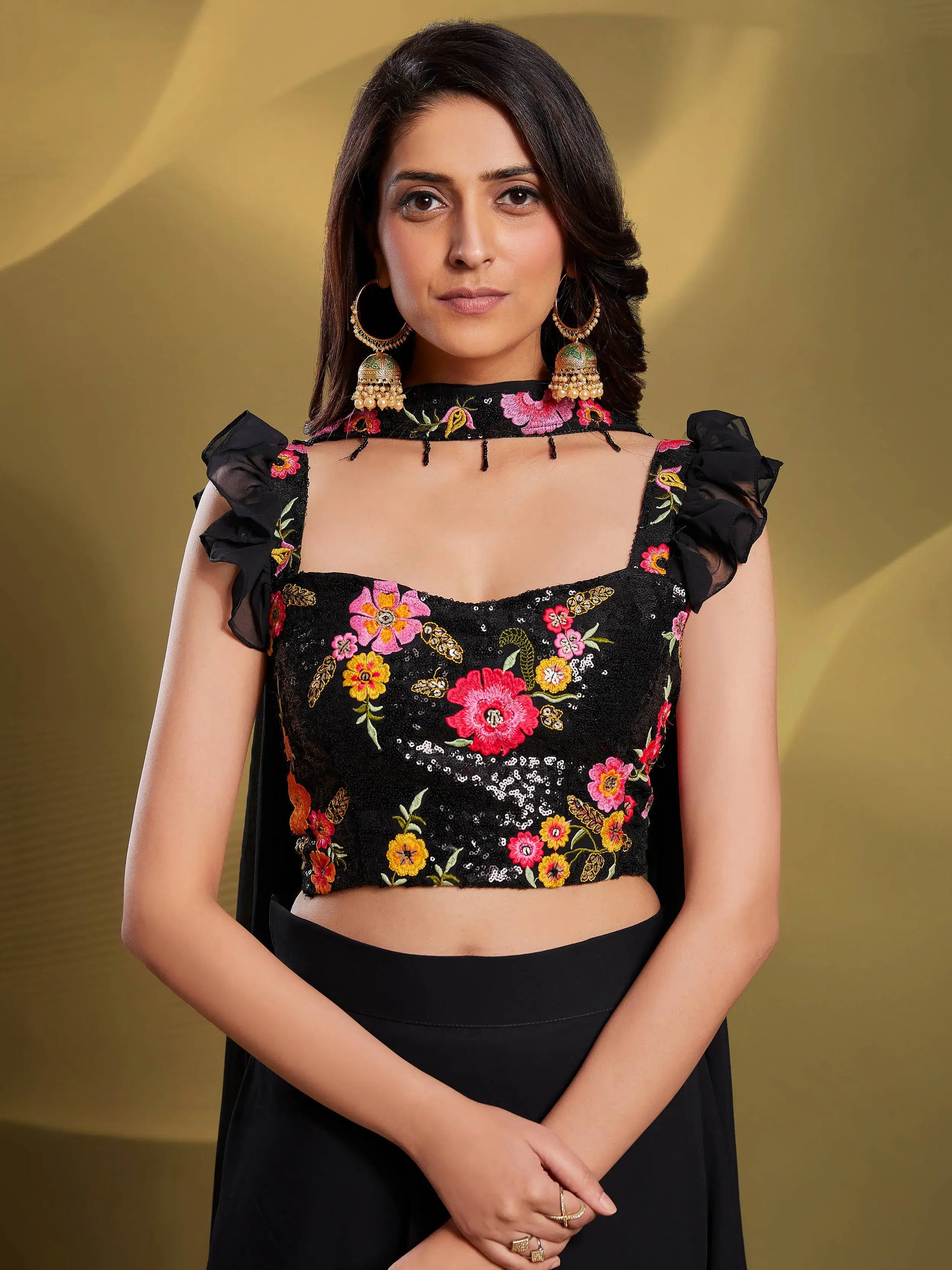Charming Black Sequins Georgette Reception Wear Lehenga Choli - Zeel Clothing