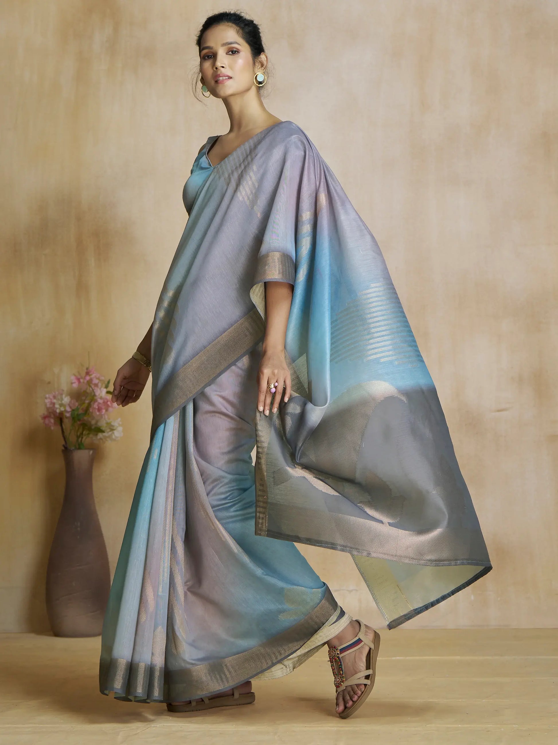 Charming Blue Digital Printed Silk Festival Wear Saree With Blouse - Zeel Clothing