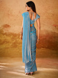 Charming Blue Organza Ready To Wear Saree With Blouse - Zeel Clothing