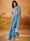 Charming Blue Organza Ready To Wear Saree With Blouse - Zeel Clothing