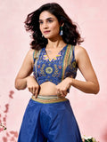 Charming Blue Printed Crepe Designer Crop Top Palazzo With Shrug - Zeel Clothing