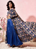Charming Blue Printed Crepe Designer Crop Top Palazzo With Shrug - Zeel Clothing