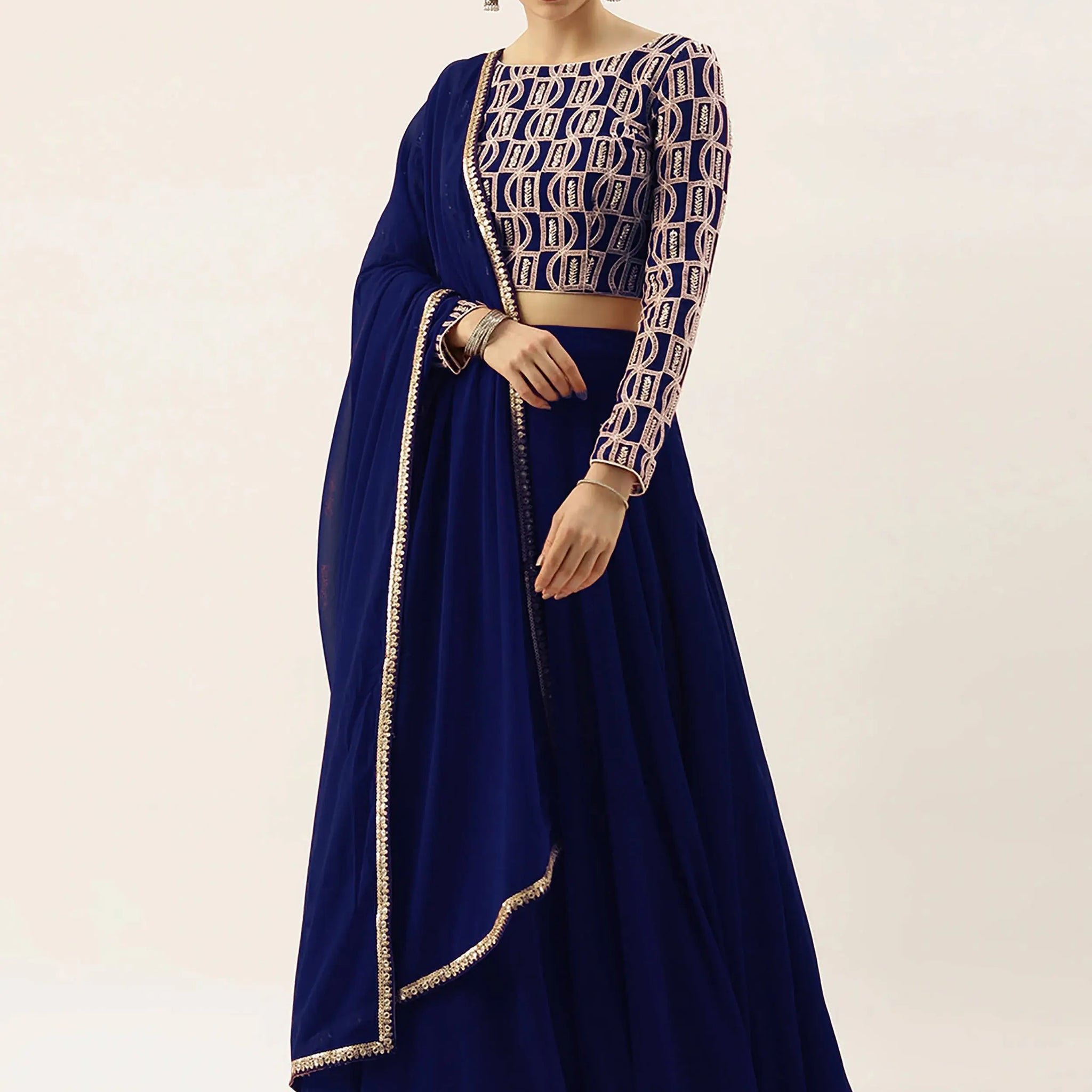 Charming Blue Thread Work Georgette Sangeet Wear Lehenga Choli - Zeel Clothing